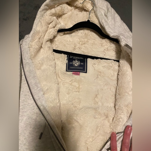 Pink Victoria’s Secret vintage fur lined logo zip up hoodie - Picture 2 of 5